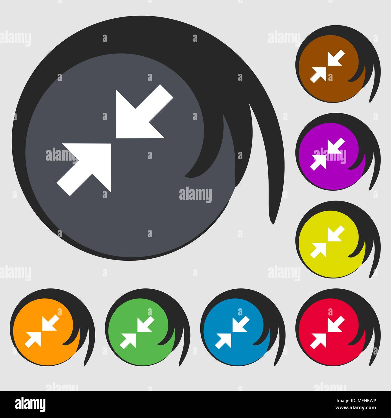 Exit full screen icon. Symbols on eight colored buttons. Vector illustration Stock Vector