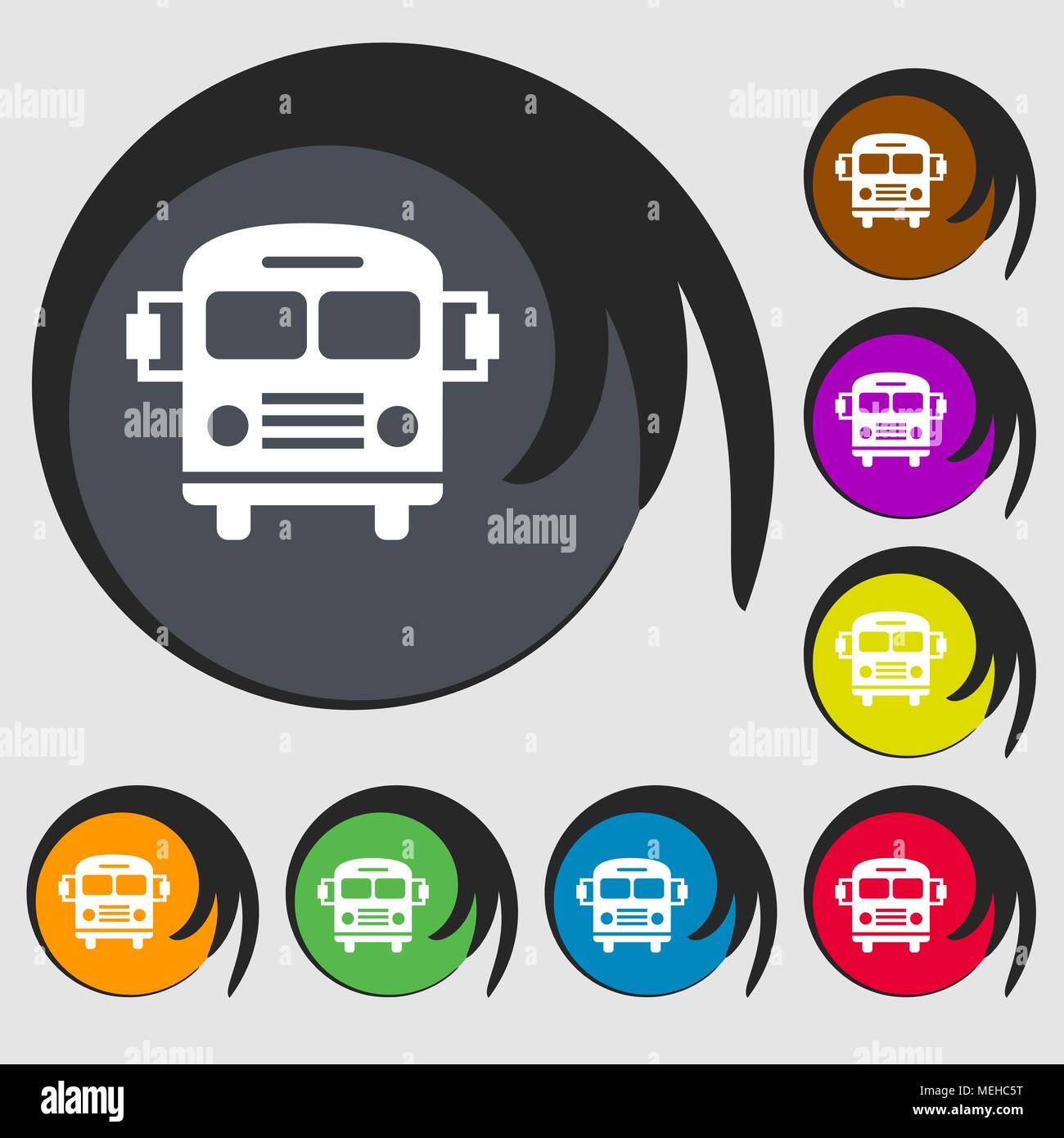 Bus icon. Symbols on eight colored buttons. Vector illustration Stock ...