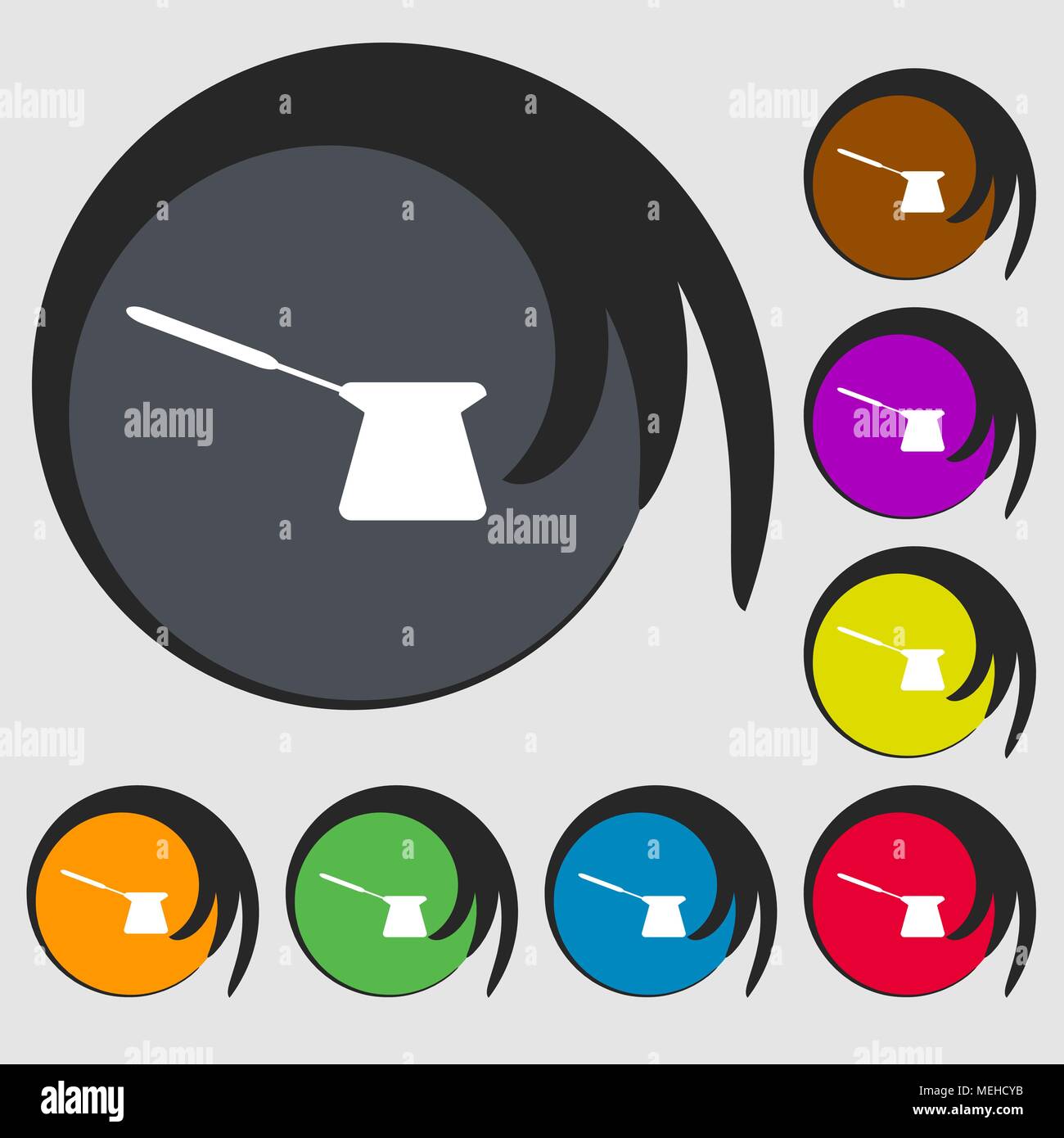 Coffee turk sign icon. Symbols on eight colored buttons. Vector illustration Stock Vector