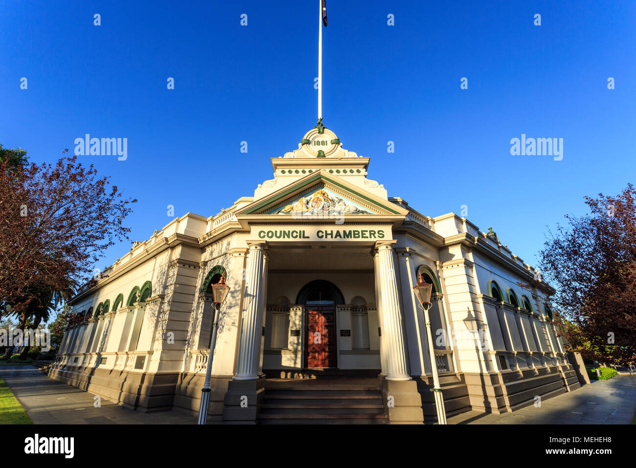 View of the historic 1881 Council Chambers building in the City of