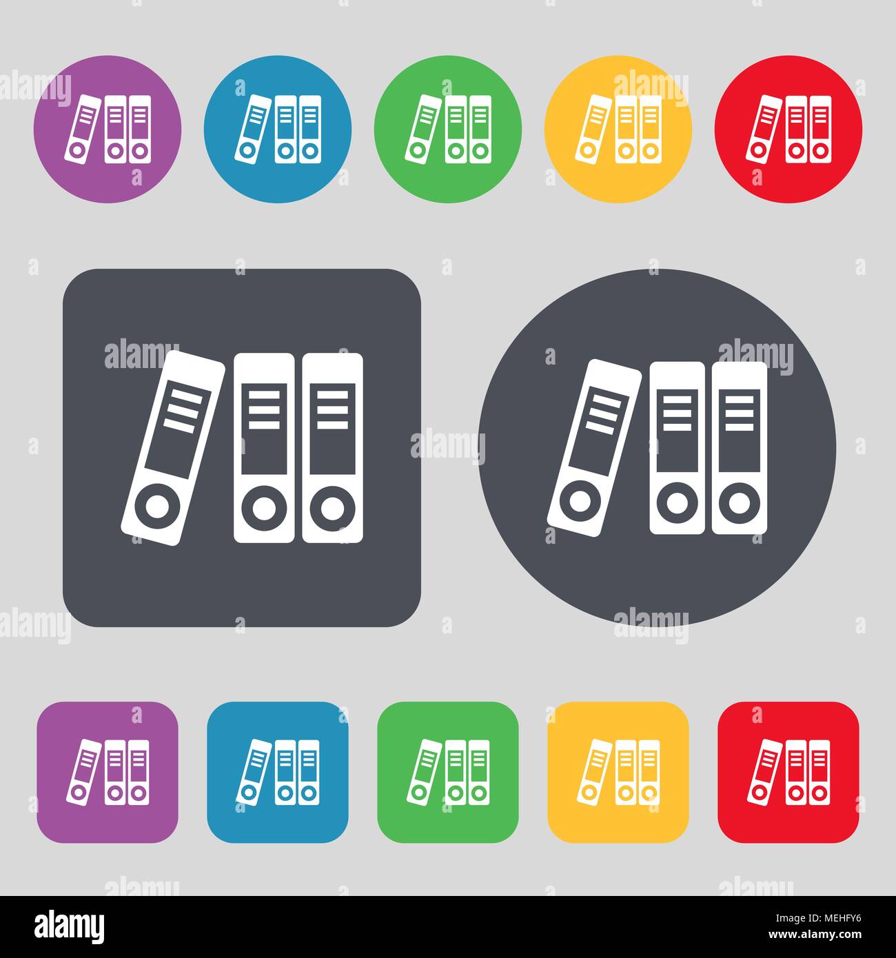 binders icon sign. A set of 12 colored buttons. Flat design. Vector ...