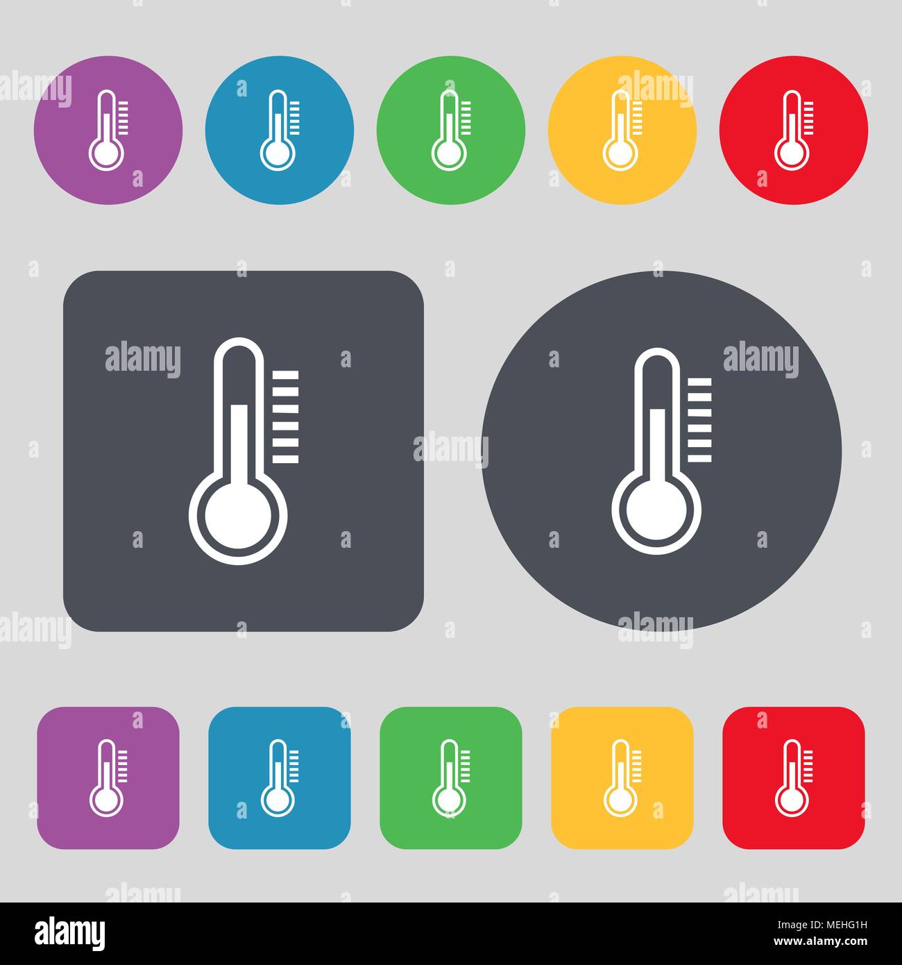 Thermometer icon sign. A set of 12 colored buttons. Flat design. Vector ...