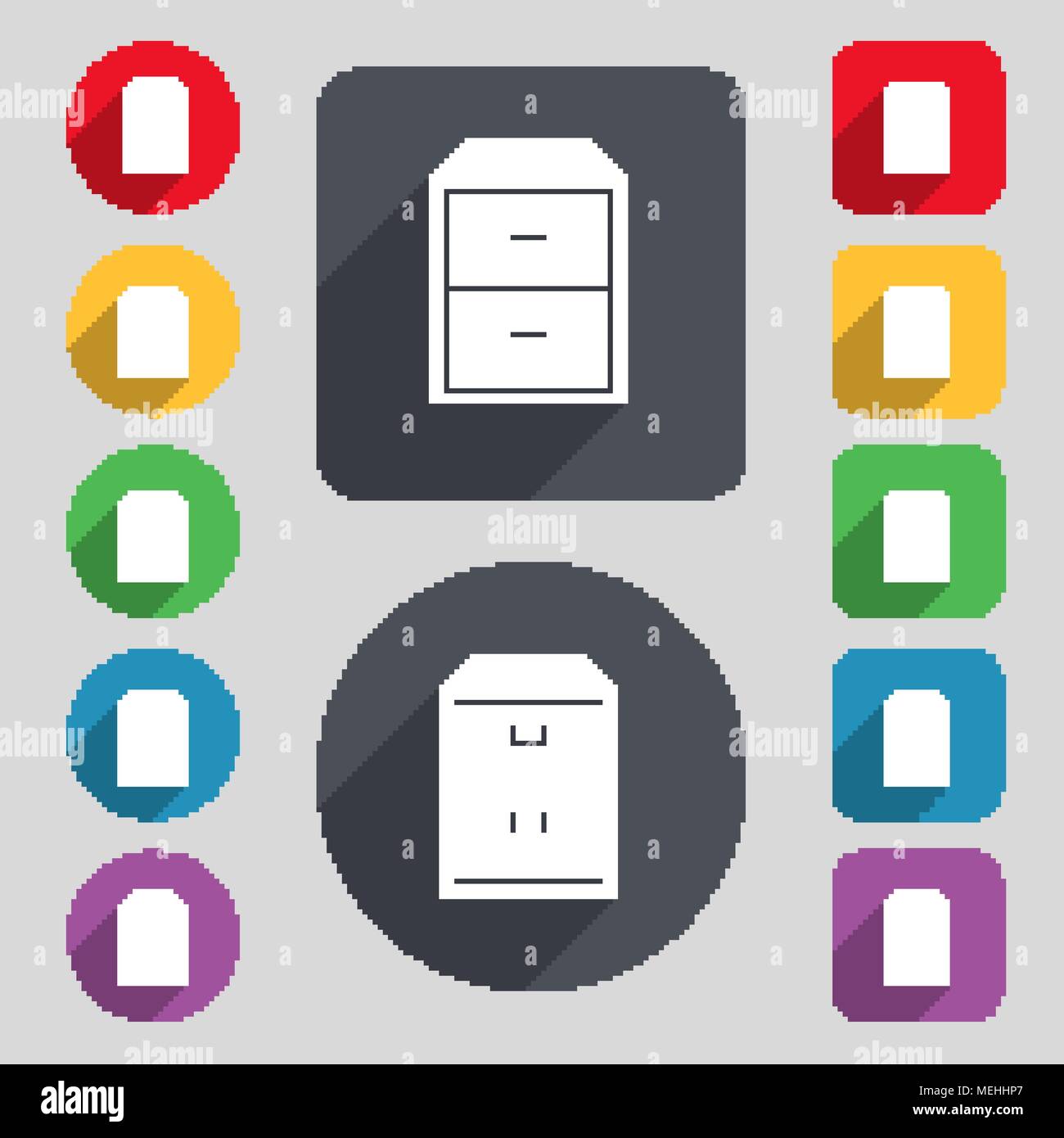 nightstand icon sign. A set of 12 colored buttons and a long shadow ...