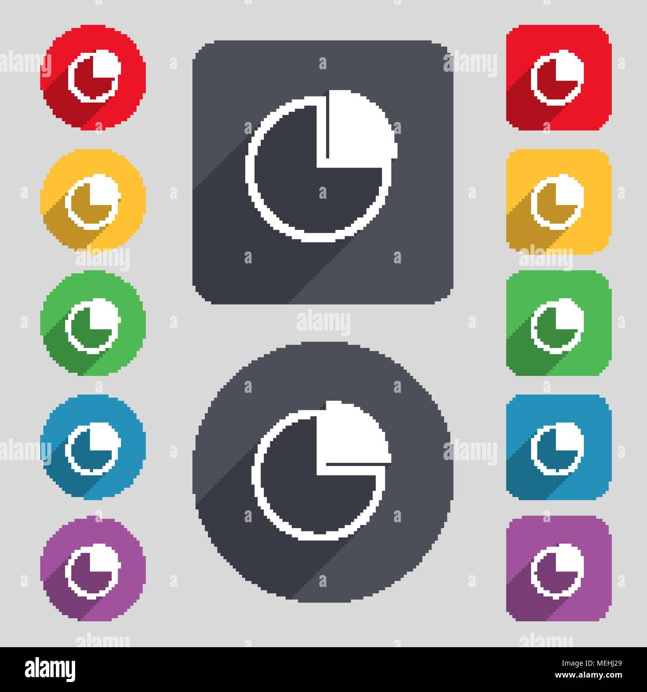 Infographic icon sign. A set of 12 colored buttons and a long shadow ...