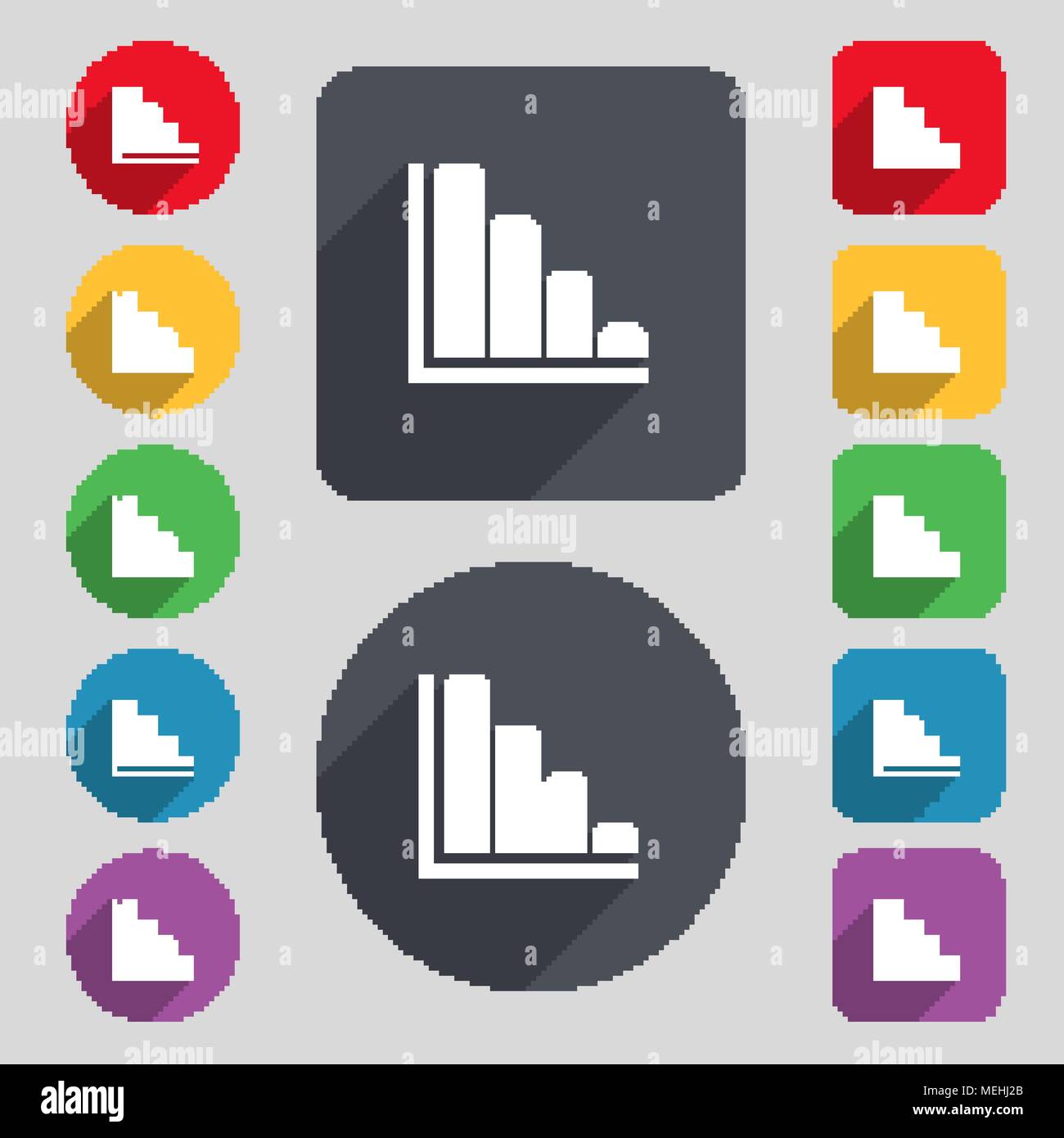 Infographic icon sign. A set of 12 colored buttons and a long shadow ...