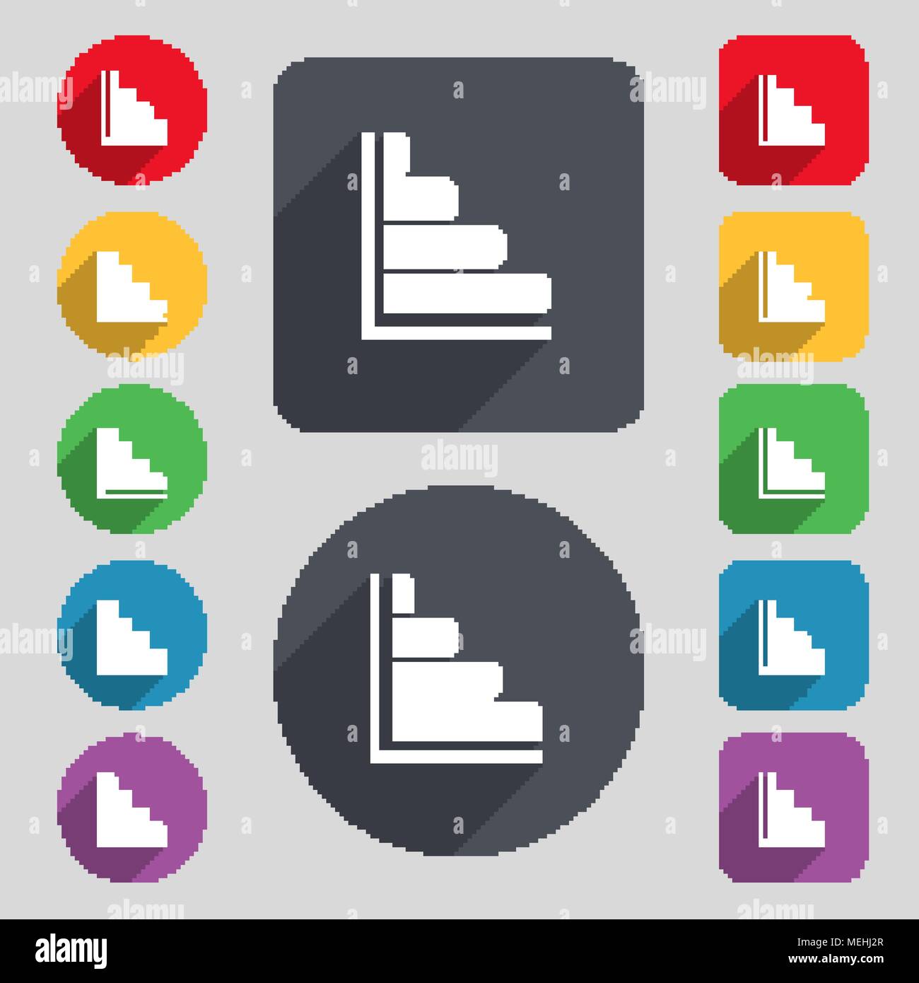 Infographic icon sign. A set of 12 colored buttons and a long shadow ...