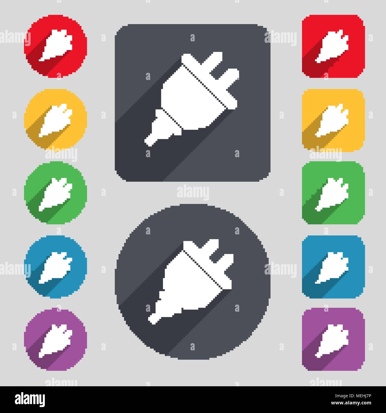 plug icon sign. A set of 12 colored buttons and a long shadow. Flat ...