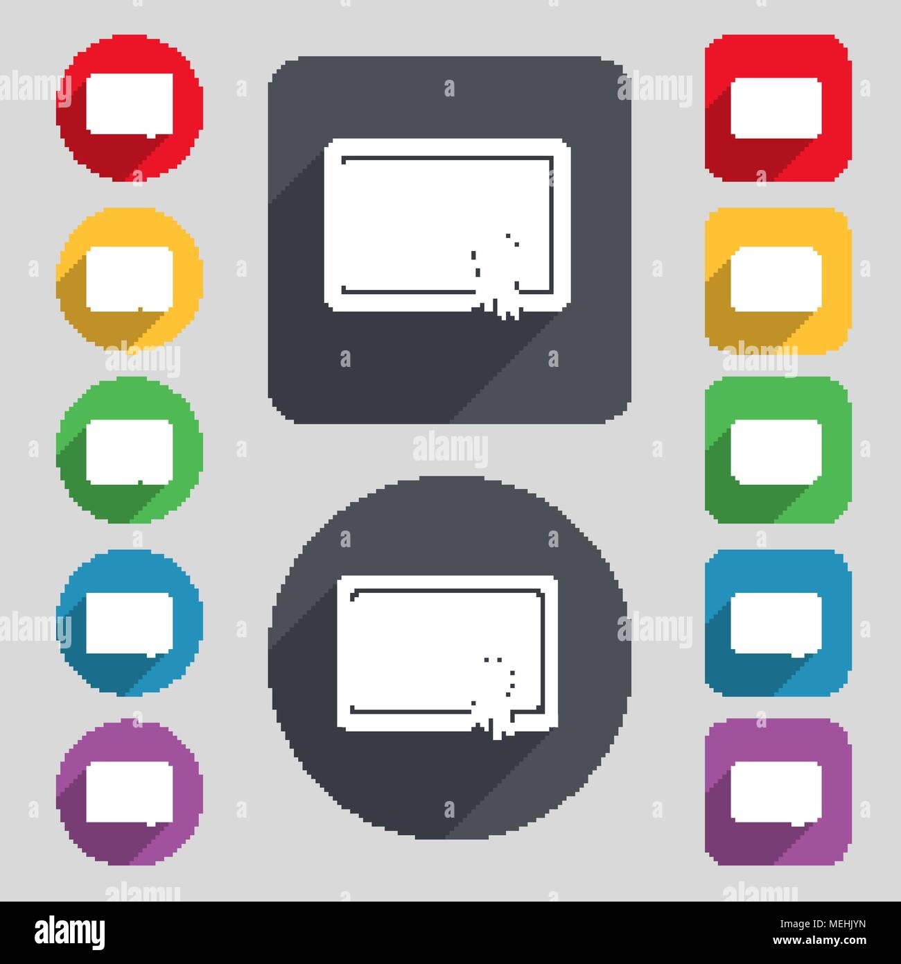 Certificate icon sign. A set of 12 colored buttons and a long shadow ...
