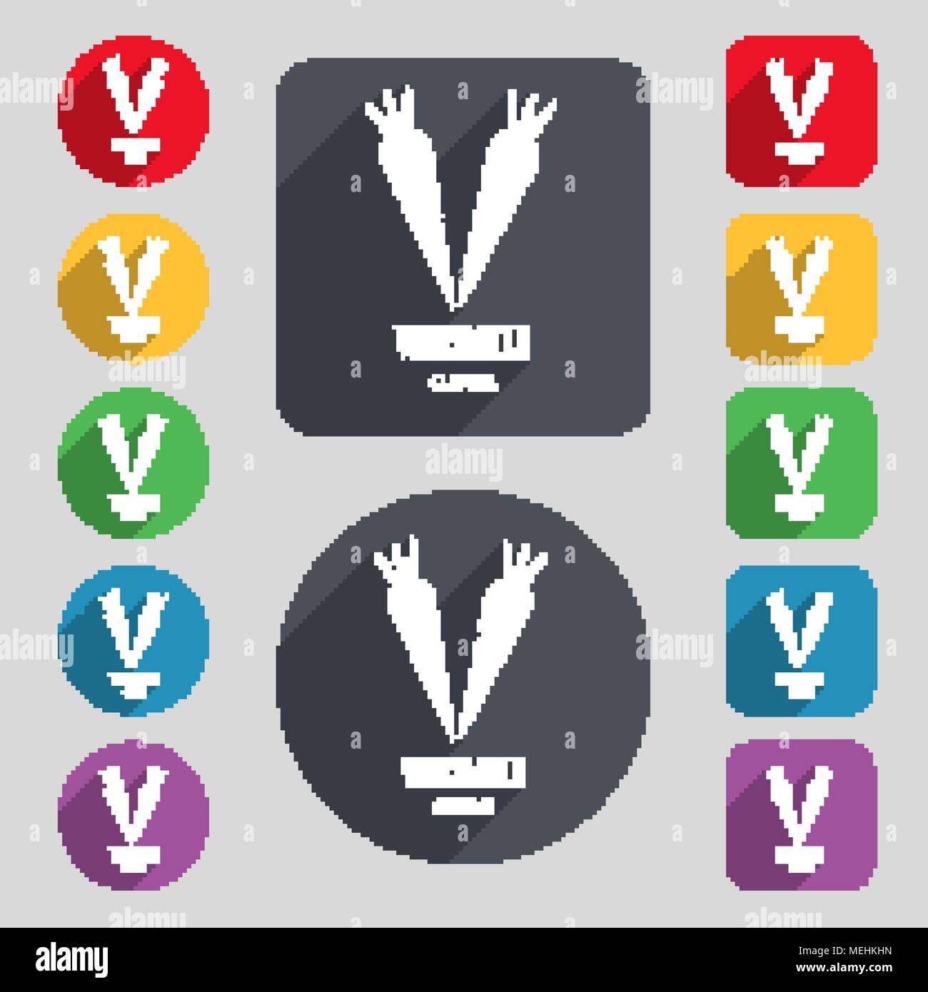 vegetarian cuisine icon sign. A set of 12 colored buttons and a long ...