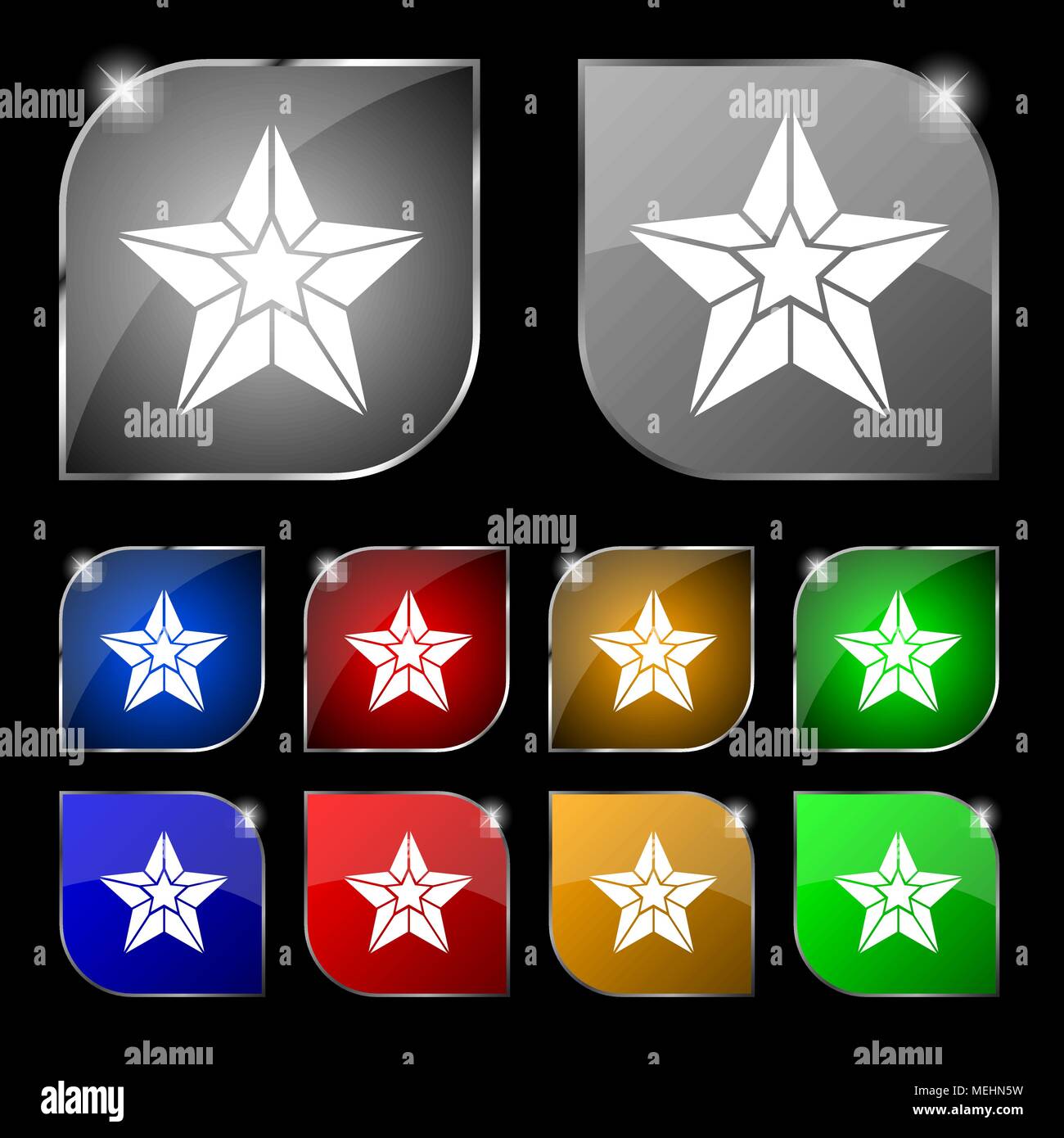 Star icon sign. Set of ten colorful buttons with glare. Vector ...