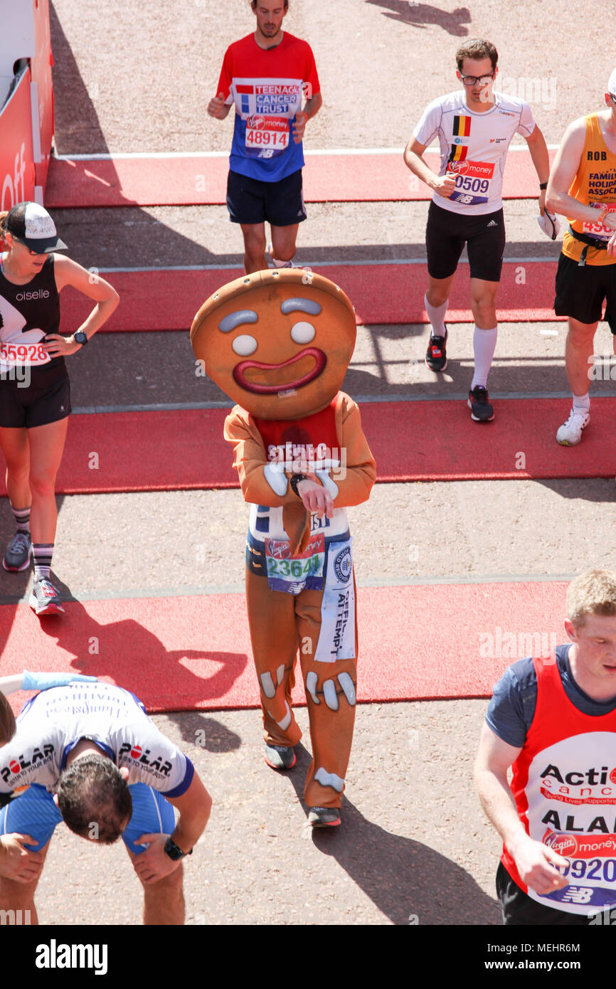 London, UK, 22 April 2018. Runner dressed as the Gingerbread Man ...