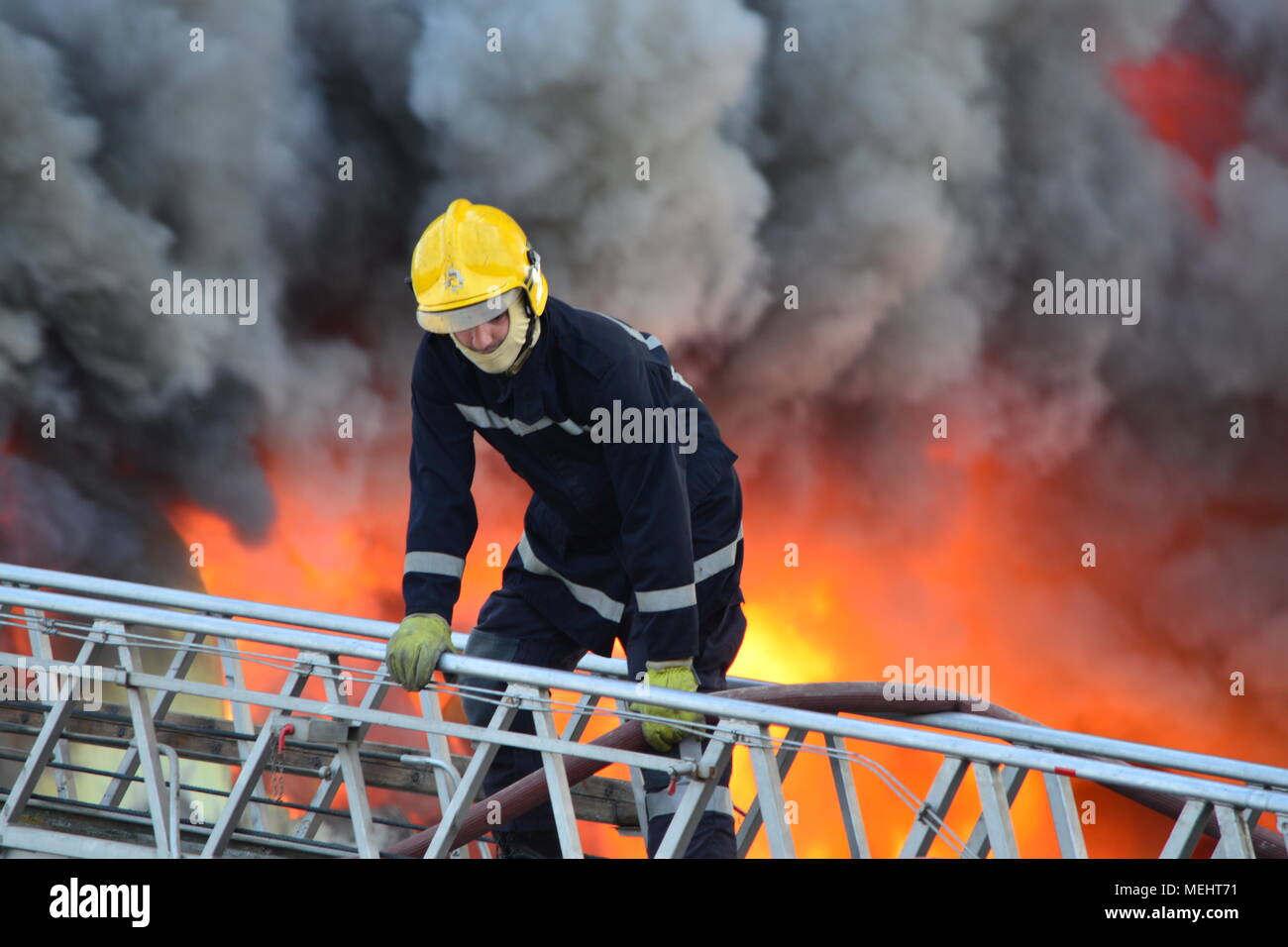 Kashar, Tirana-Albania, 22 April 2018. Huge fire burns completely a recycling company  in Kashar,  10 fire-units already on the scene struggling to extinguish the flames. NO injures or fatalities are reported Credit: Antonio Cakshiri/Alamy Live News Stock Photo