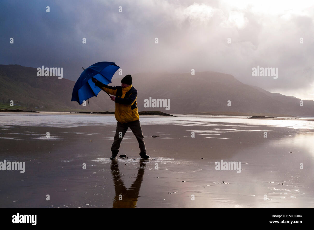 Ardara, County Donegal, Ireland weather. 22nd April 2018. A man