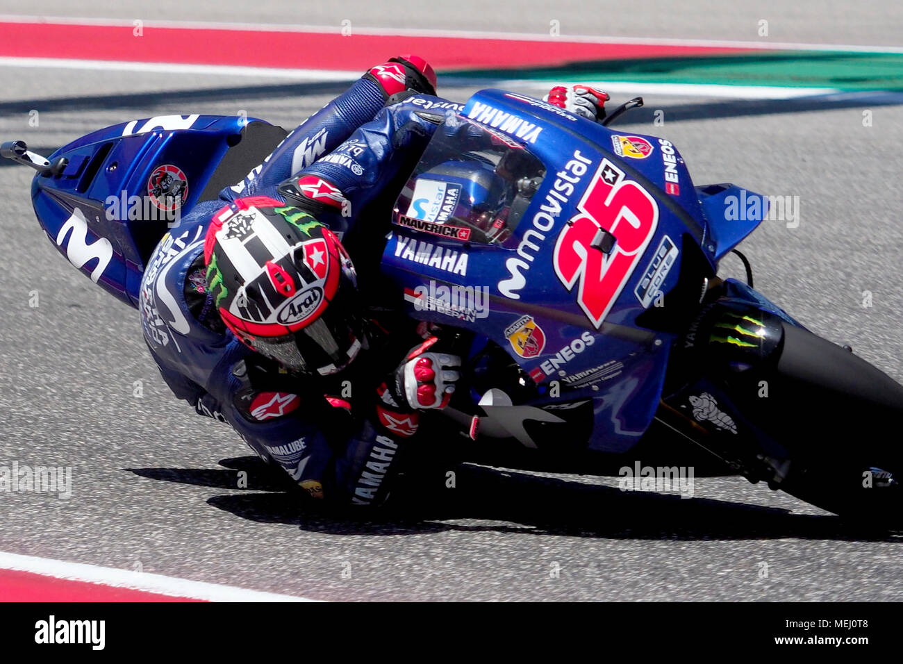 April 22, 2018. Maverick Vinales #25 of Movistar Yamaha MotoGP in action  during the MotoGP at the Circuit of the Americas in Austin Texas.Robert  Backman/Cal Sport Media Stock Photo - Alamy