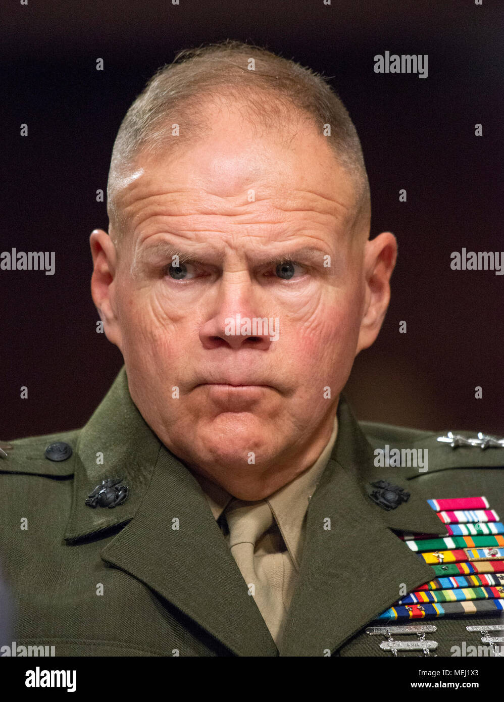 United States Marine Corps General Robert B. Neller, Commandant of the US Marine Corps, testifies before the US Senate Committee on Armed Services 'on the posture of the Department of the Navy in review of the Defense Authorization Request for Fiscal Year 2019 and the Future Years Defense Program' on Thursday, April 19, 2018. Credit: Ron Sachs/CNP /MediaPunch Stock Photo
