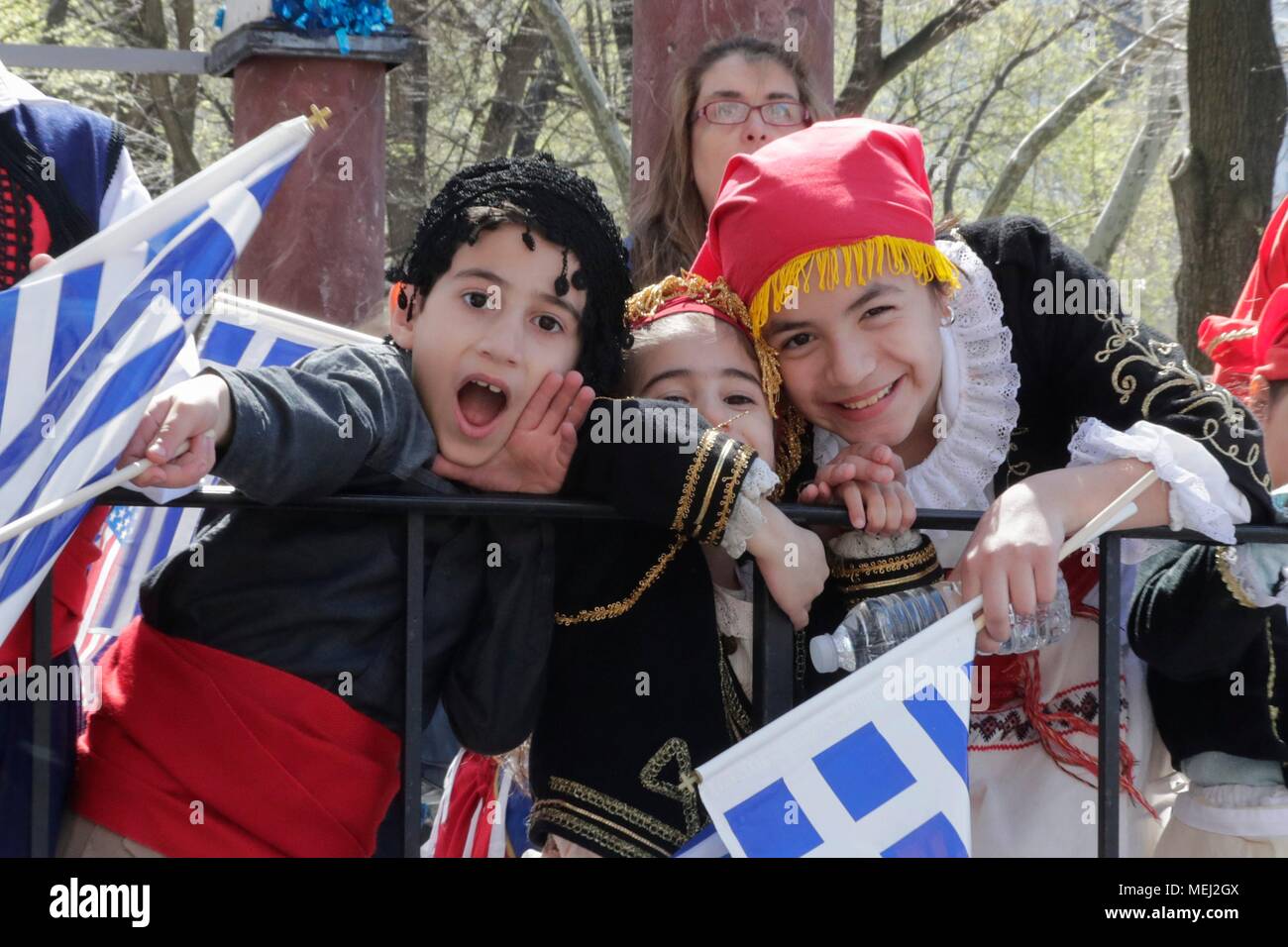 Fifth Avenue, New York, USA, April 22, 2018 - Thousands of Peoples in Traditional Greek Costumes and Dignitaries Participated on the 2018 Greek Independence Day Parade today in New York City. Photo: Luiz Rampelotto/EuropaNewswire | usage worldwide Stock Photo