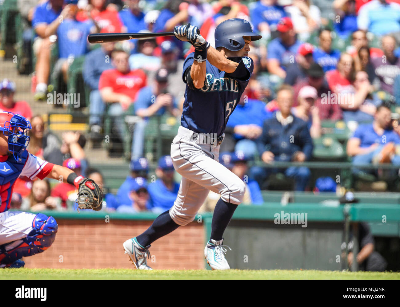 Apr 22, 2018: Seattle Mariners right fielder Ichiro Suzuki #51 at bat during an MLB game between the Seattle Mariners and the Texas Rangers at Globe Life Park in Arlington, TX Texas defeated Seattle 7-4 Albert Pena/CSM. Stock Photo