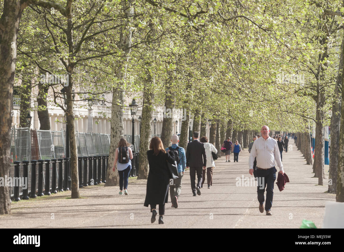 London UK. 23rd April 2018. UK Weather: Morning commuters walking in the spring sunshine down The Mall on a pleasant sunny morning as London wakes to cooler temperatures Credit: amer ghazzal/Alamy Live News Stock Photo