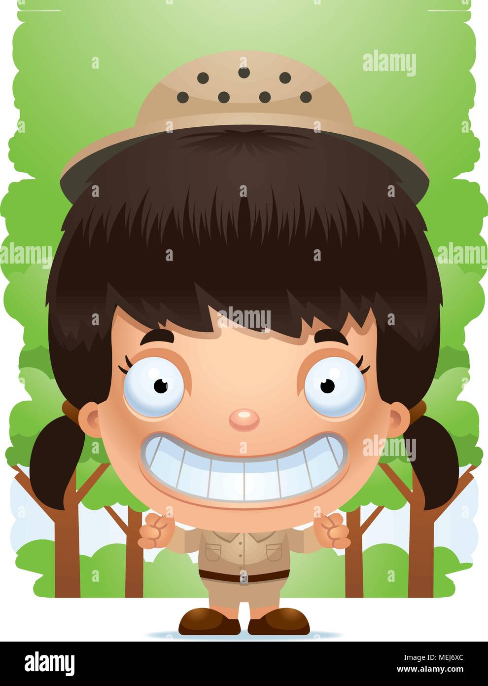 A cartoon illustration of a girl explorer standing and smiling. Stock Vector