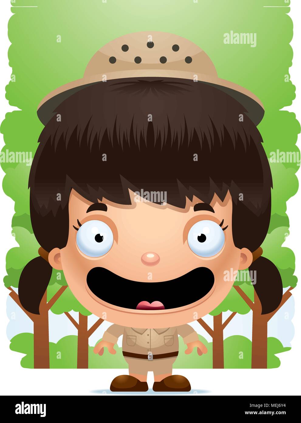 A cartoon illustration of a girl explorer standing and smiling. Stock Vector