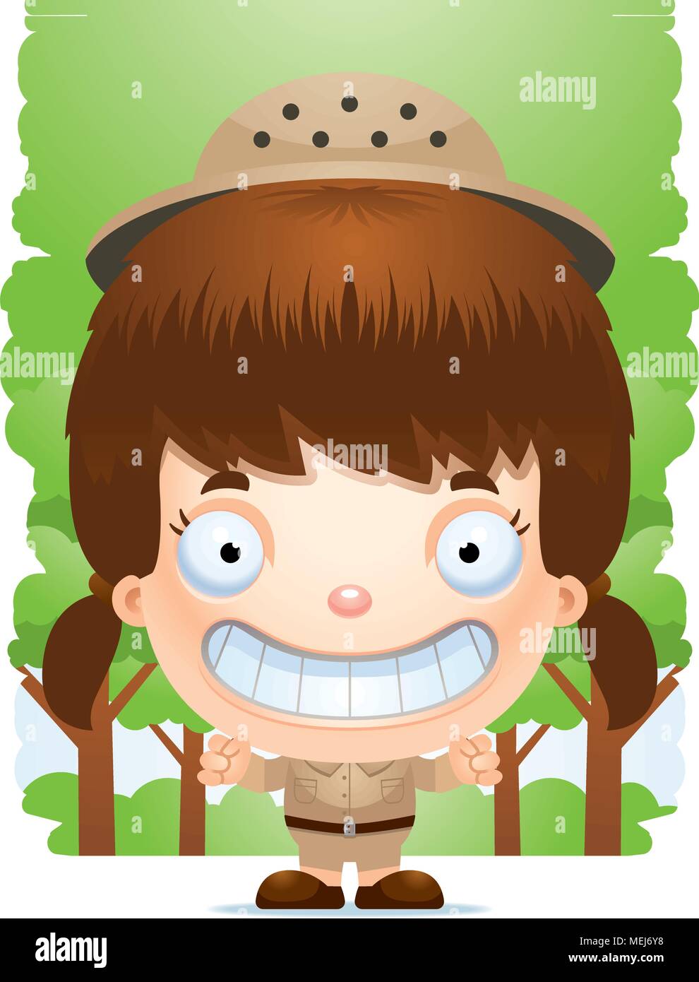 A cartoon illustration of a girl explorer standing and smiling. Stock Vector