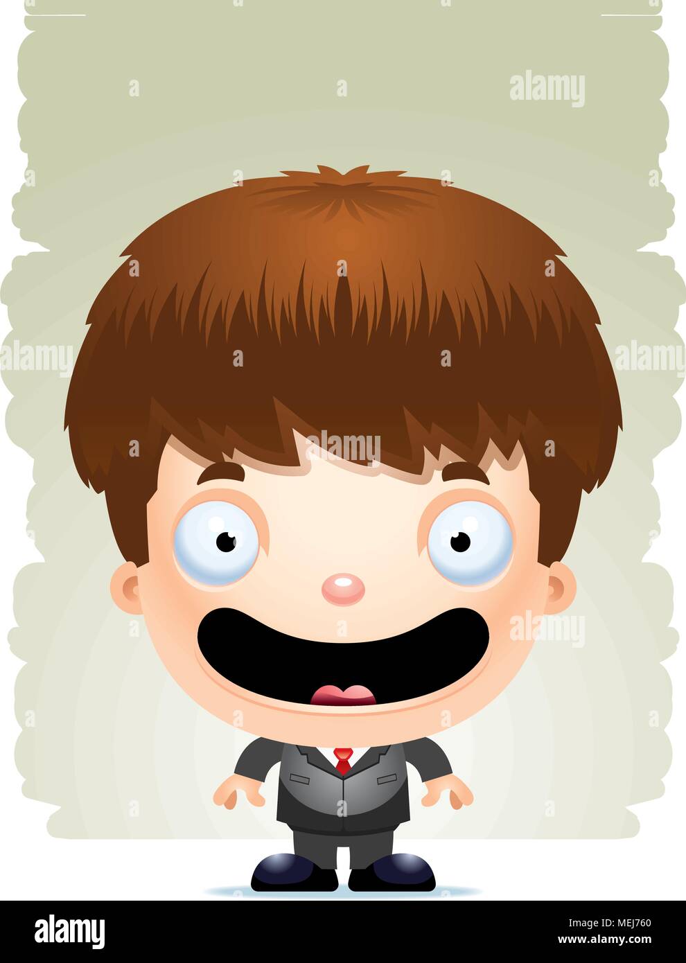 A cartoon illustration of a boy in a suit standing and smiling. Stock Vector