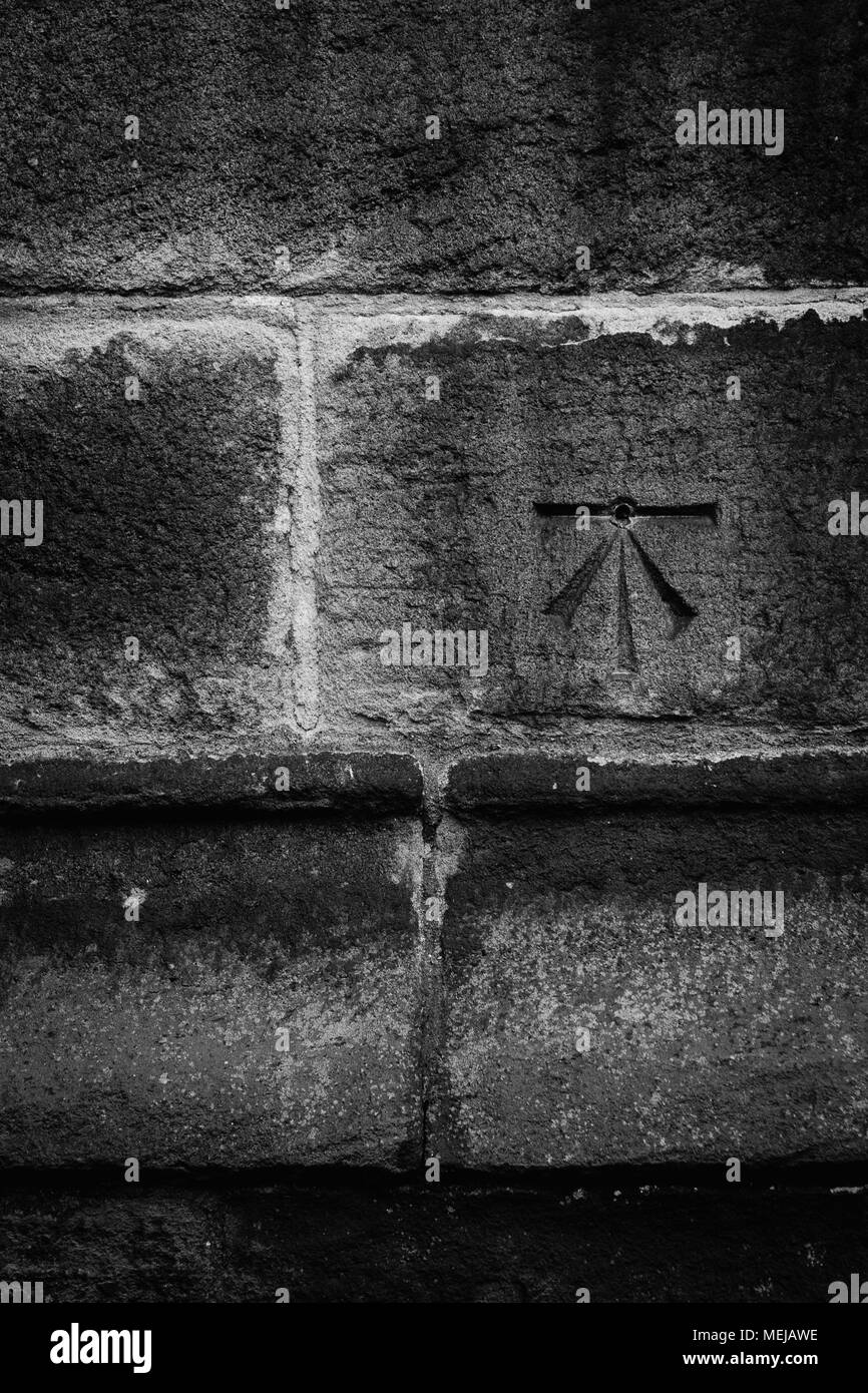 Benchmark on wall of Halifax Minster Stock Photo