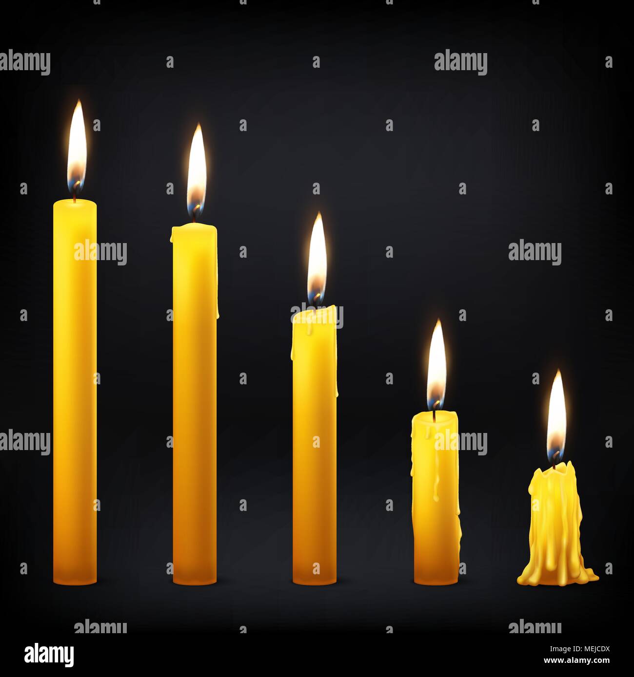 Vector 3d realistic different orange paraffin or wax burning party