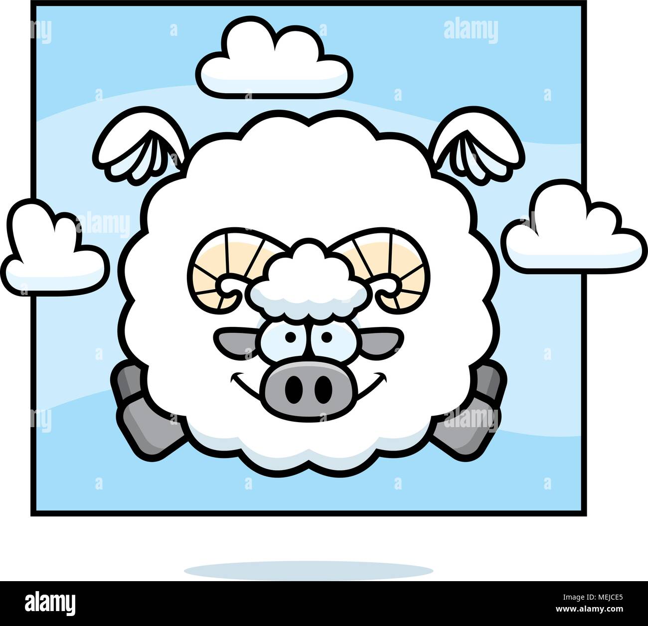 A cartoon illustration of a ram flying in the sky. Stock Vector