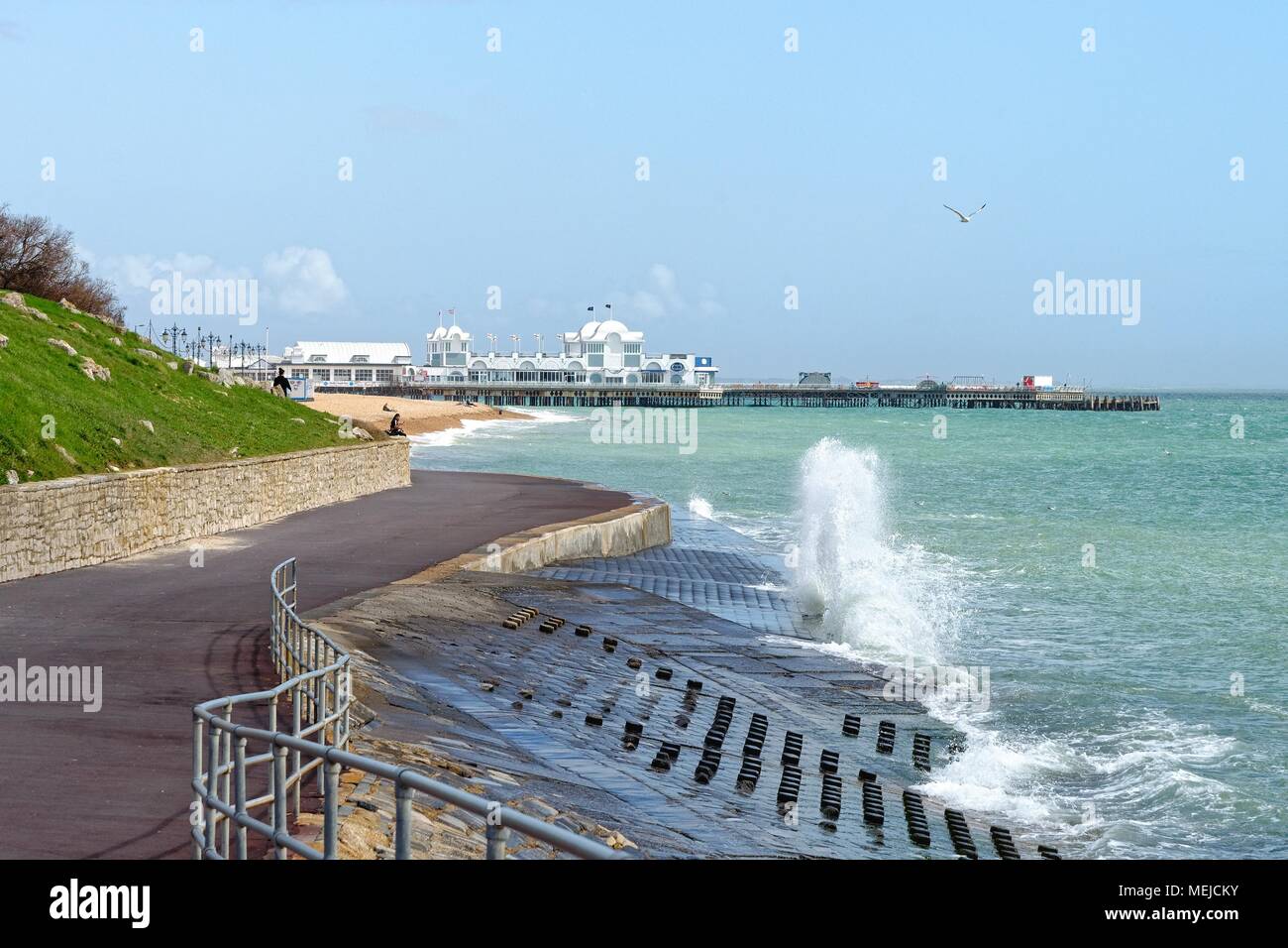 Seafront at Southsea Hampshire England UK with the South Parade pier in the distance on a sunny spring day Stock Photo