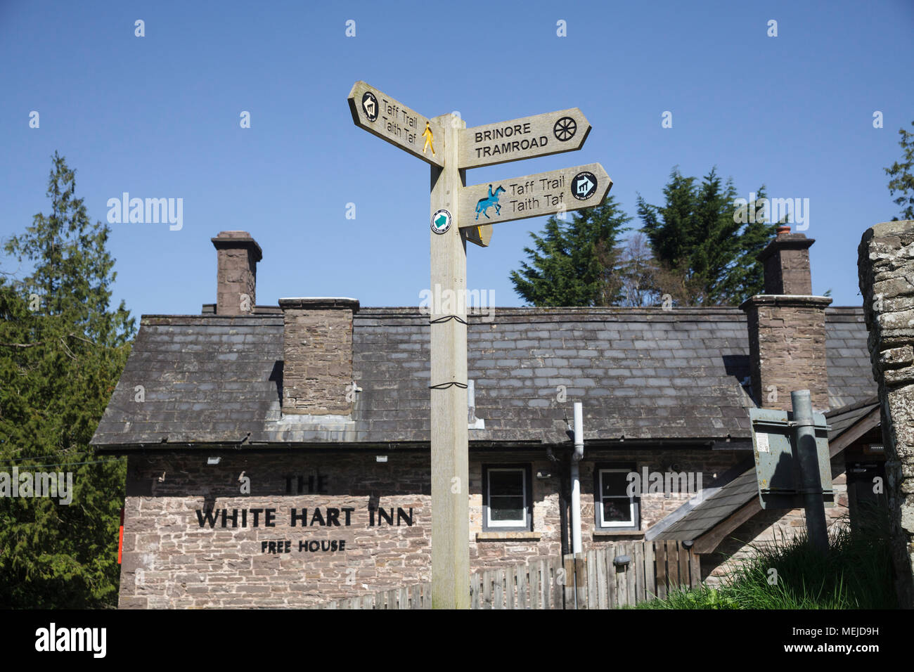 Signs along the Brecon Monmouth canal at Talybont on Usk Brecon Beacons Stock Photo