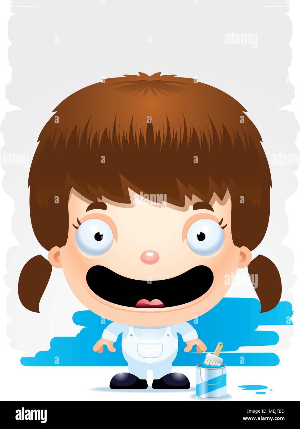 A cartoon illustration of a girl painter smiling. Stock Vector