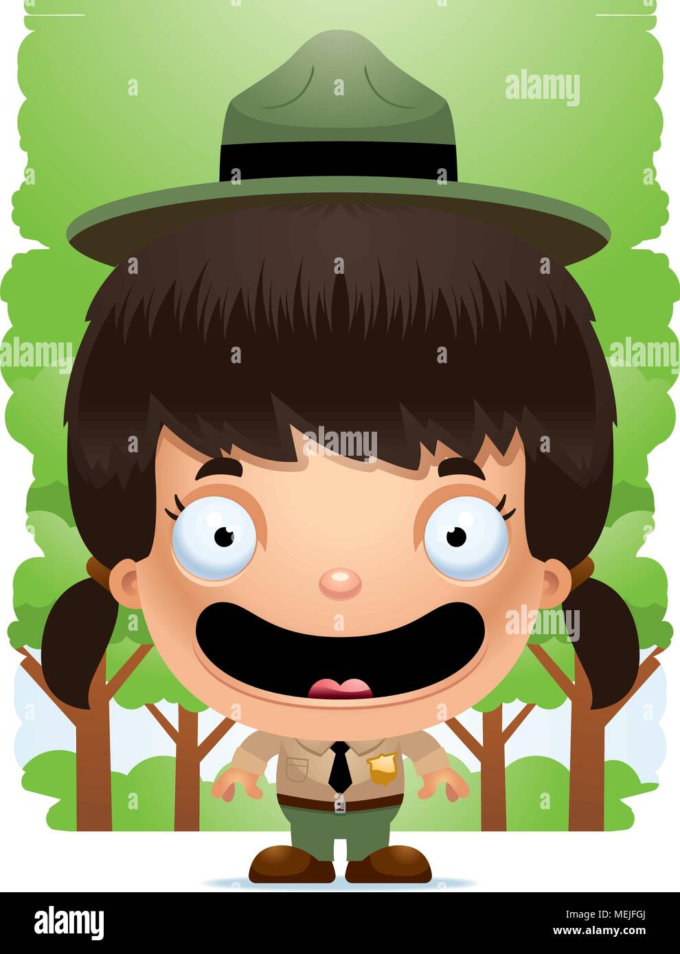 A Cartoon Illustration Of A Girl Park Ranger Standing And Smiling Stock