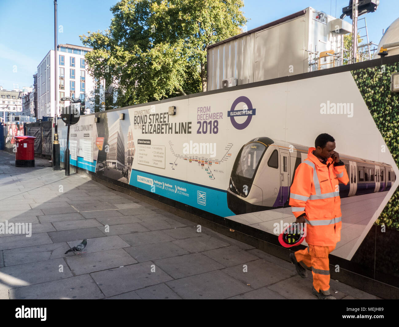 London.November 2017. A view of  construction hoarding for the new Elizabeth line, in Hanover Square Stock Photo