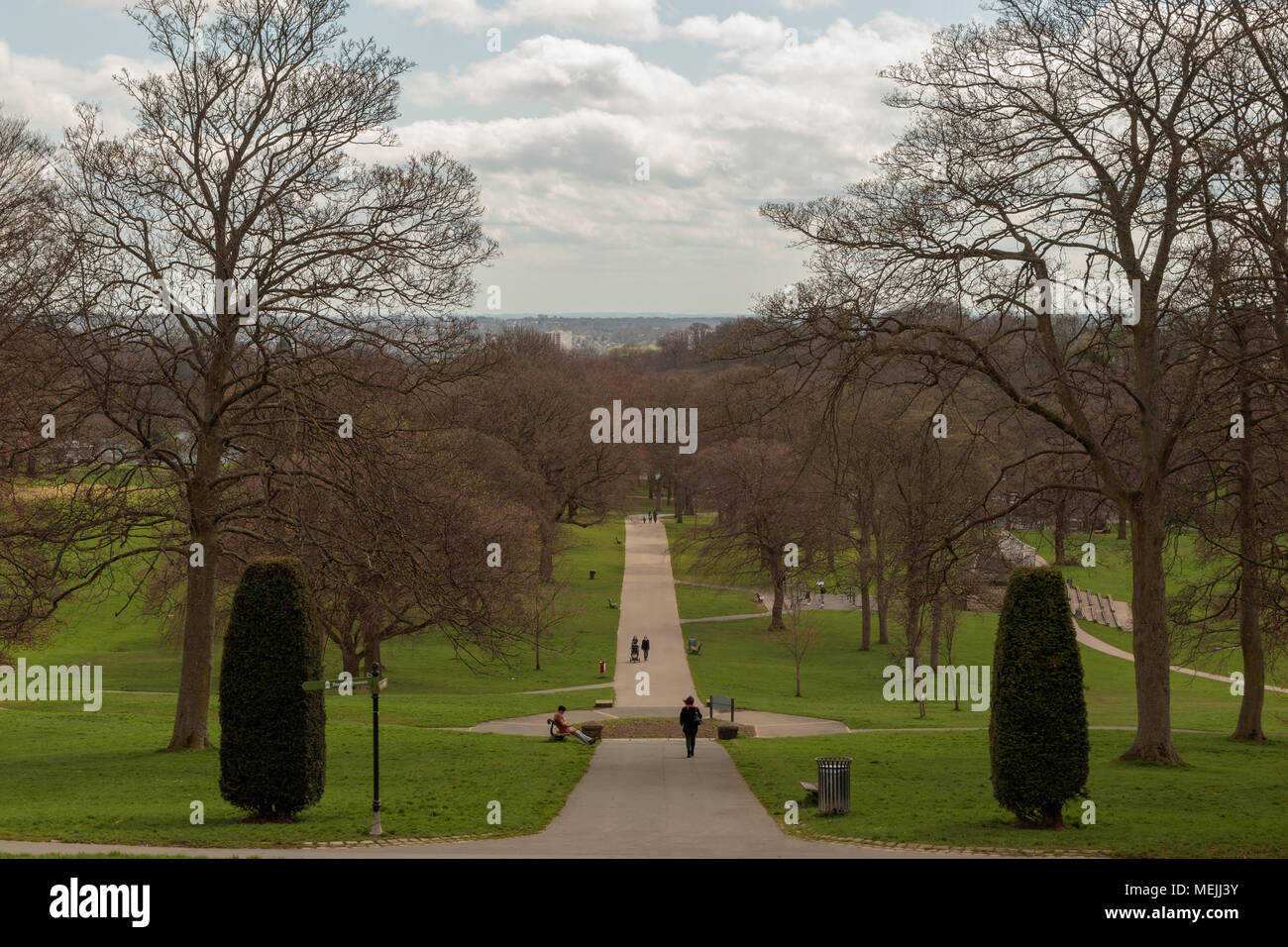 View from Roundhay Mansion down towards the lake Stock Photo