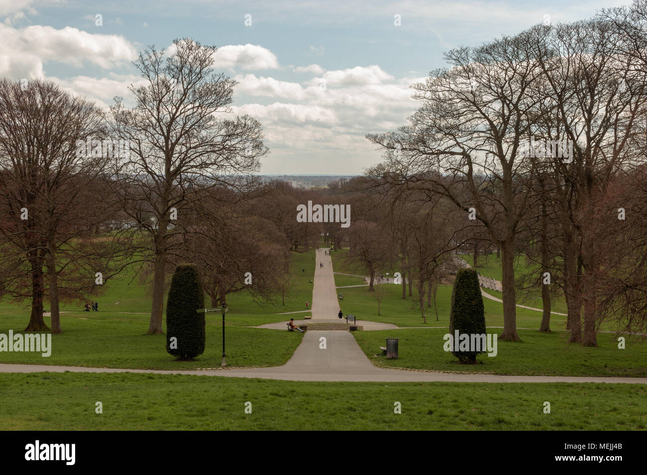 View from the mansion down towards Roundhay Park Lake Stock Photo
