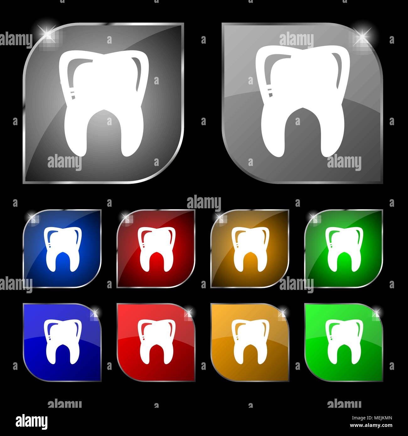 Tooth icon sign. Set of ten colorful buttons with glare. Vector ...