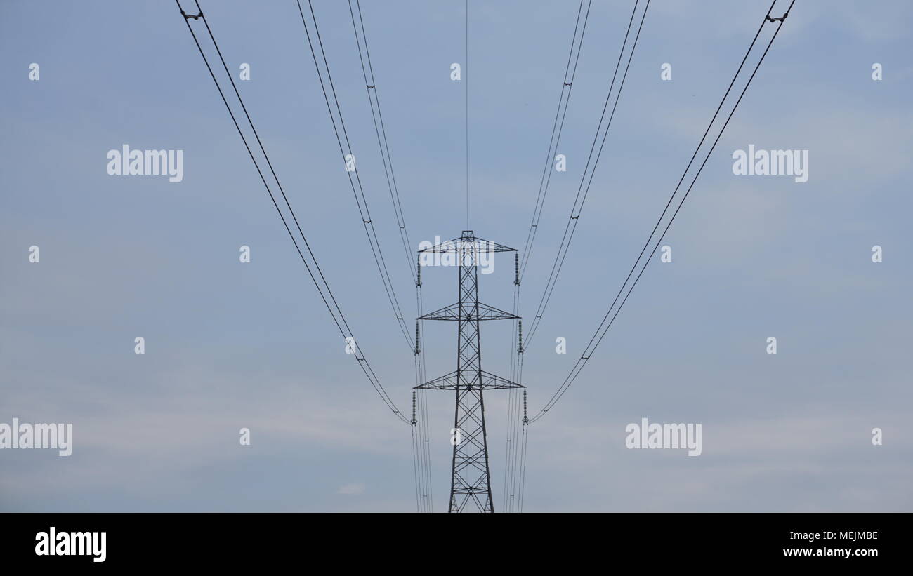 electrical tower in a country park in the West Midlands Stock Photo
