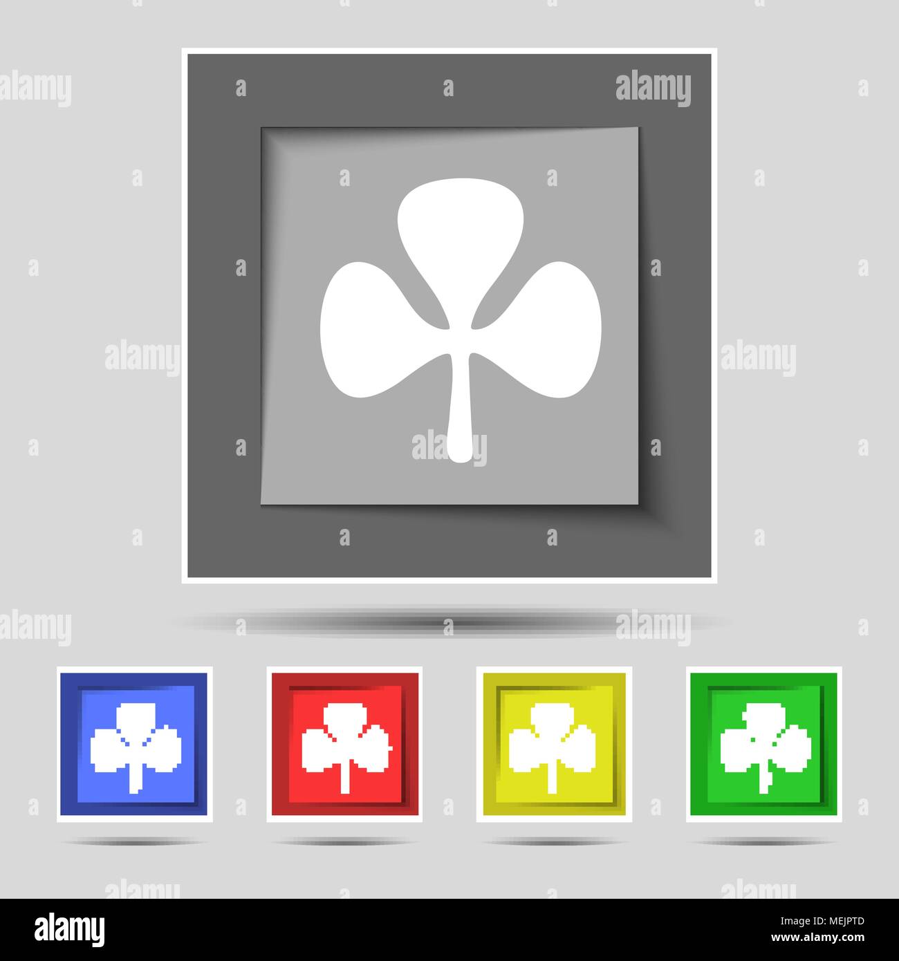 Clover icon sign on original five colored buttons. Vector illustration Stock Vector