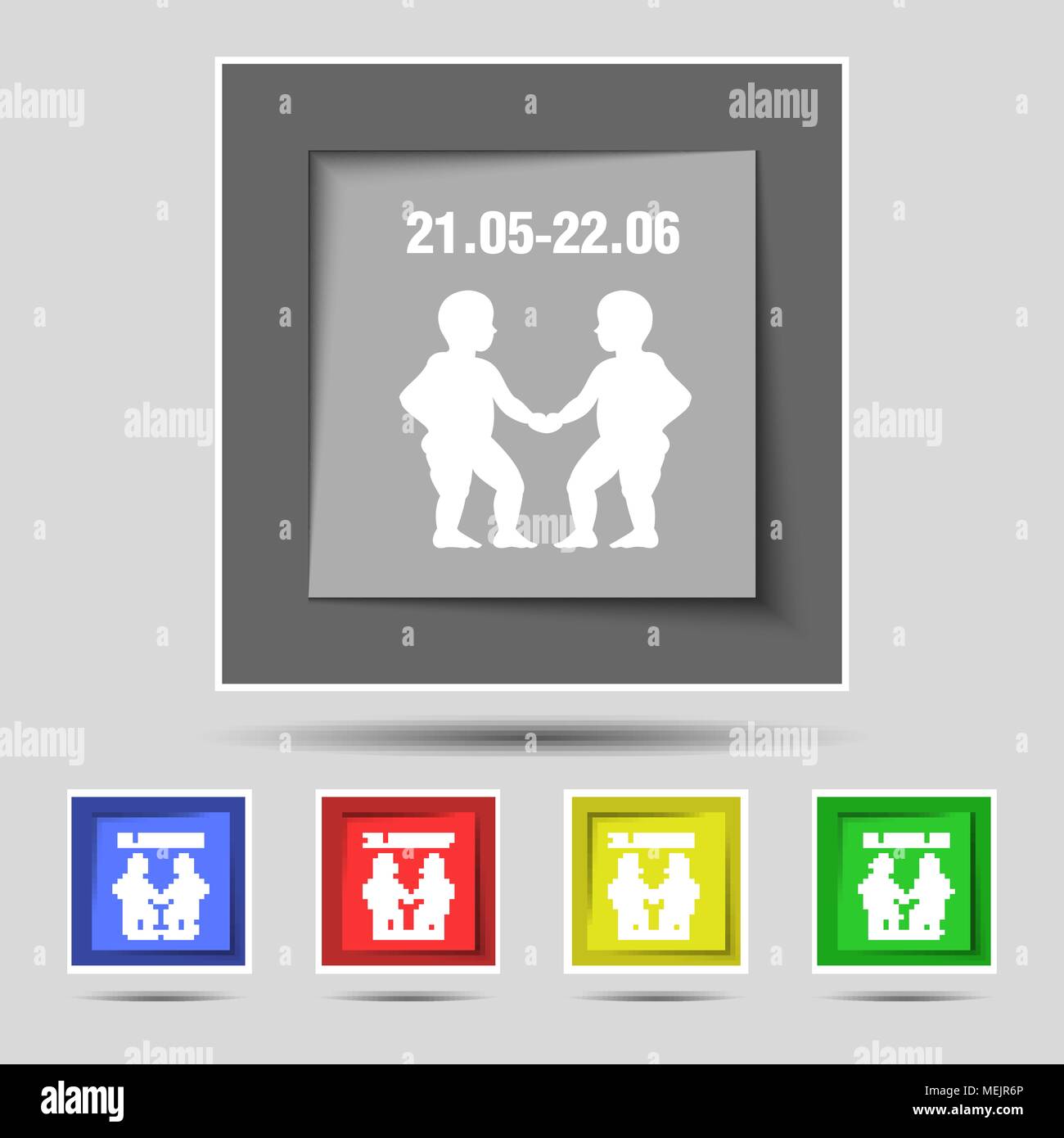 Gemini icon sign on original five colored buttons. Vector illustration Stock Vector