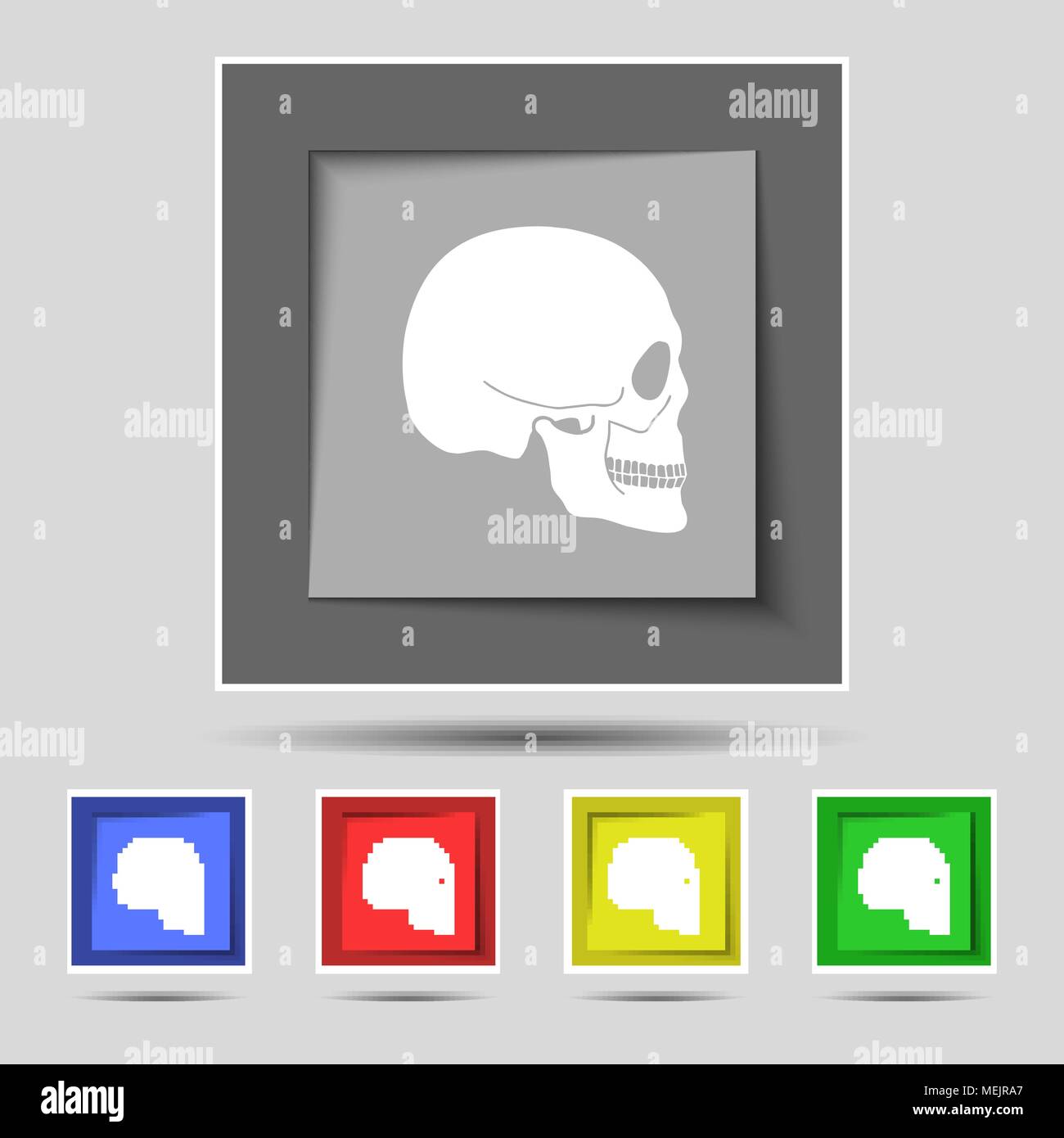 Skull icon sign on original five colored buttons. Vector illustration Stock Vector