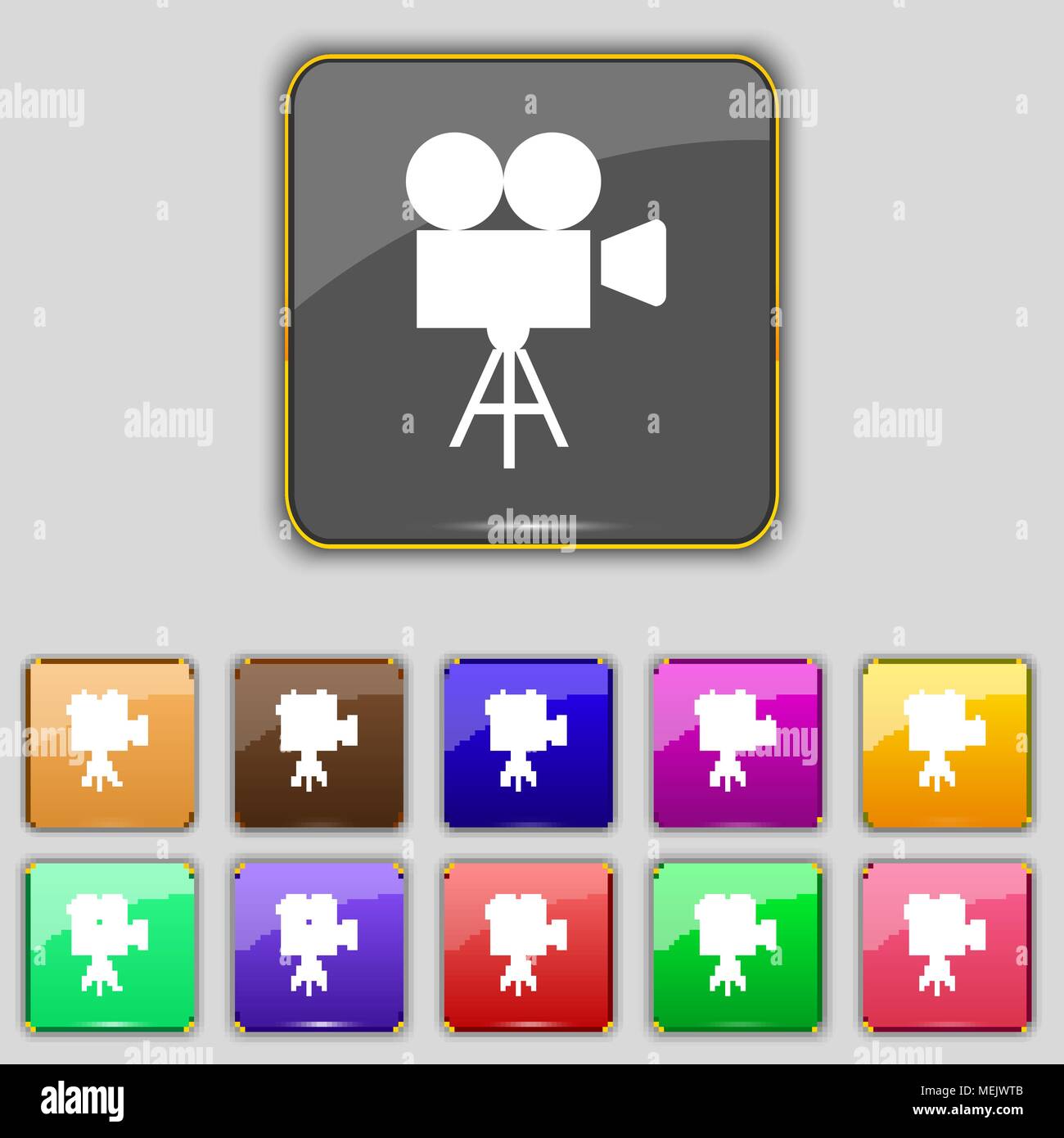 Video camera icon sign. Set with eleven colored buttons for your site ...