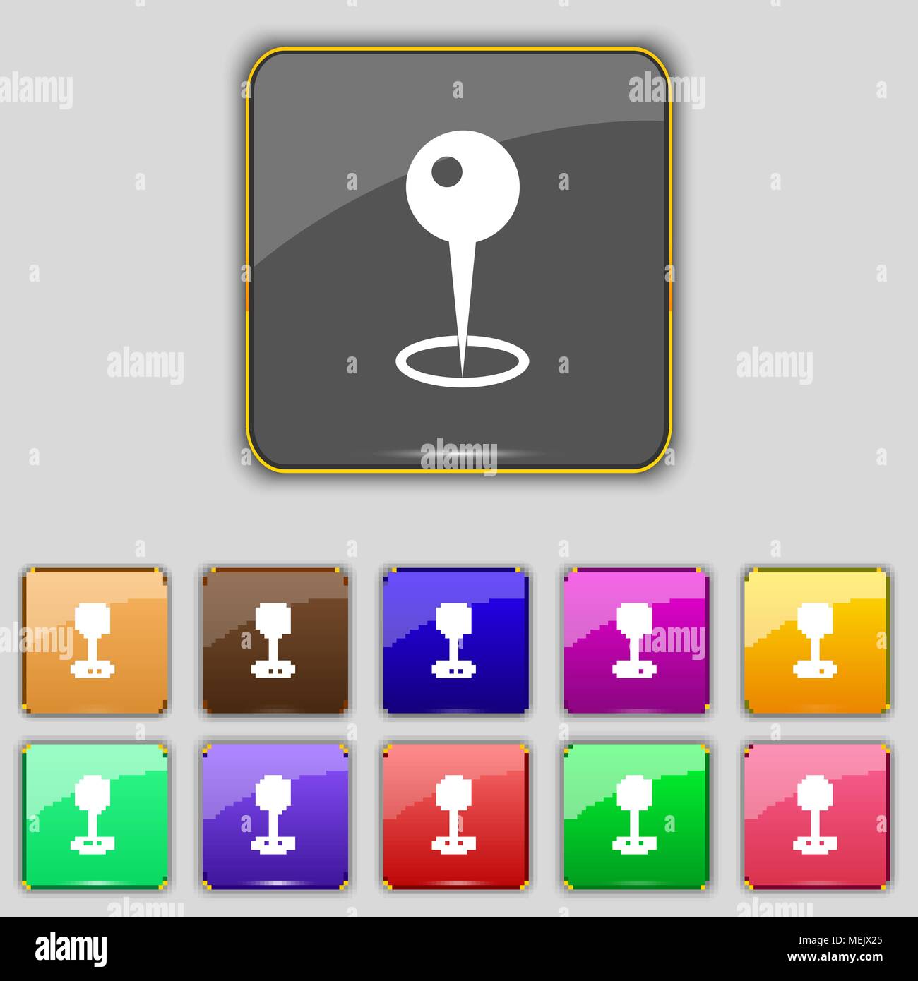 Map pointer icon sign. Set with eleven colored buttons for your site ...