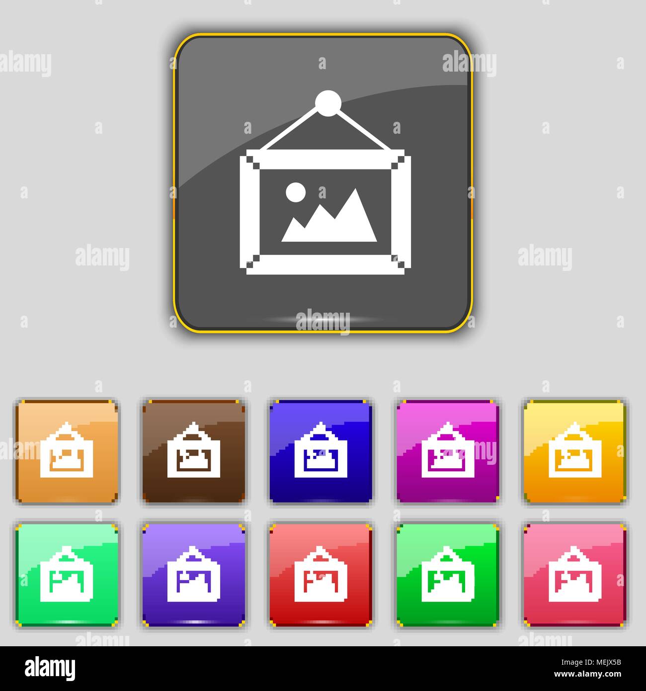 picture icon sign. Set with eleven colored buttons for your site ...
