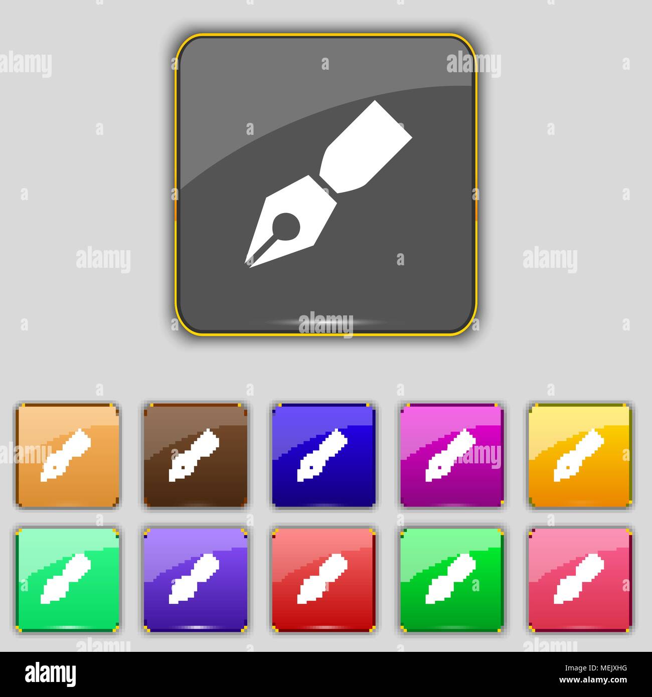 Pen icon sign. Set with eleven colored buttons for your site. Vector ...