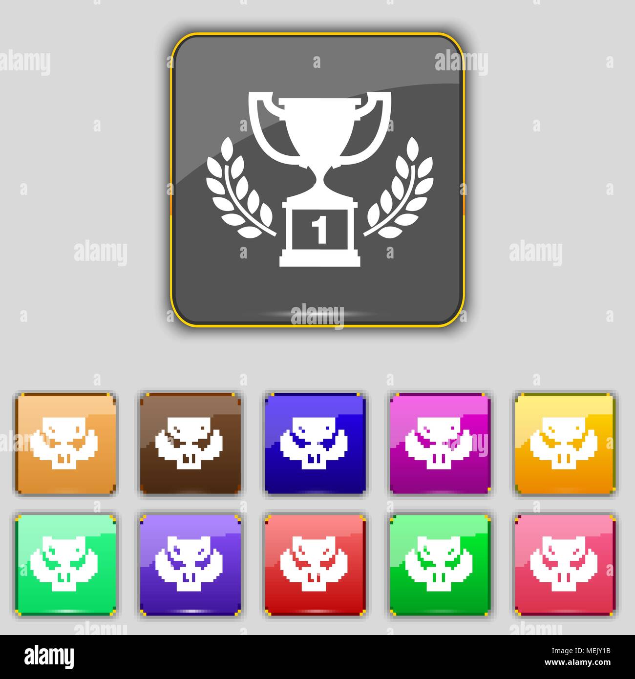 Champions cup, Trophy icon sign. Set with eleven colored buttons for ...