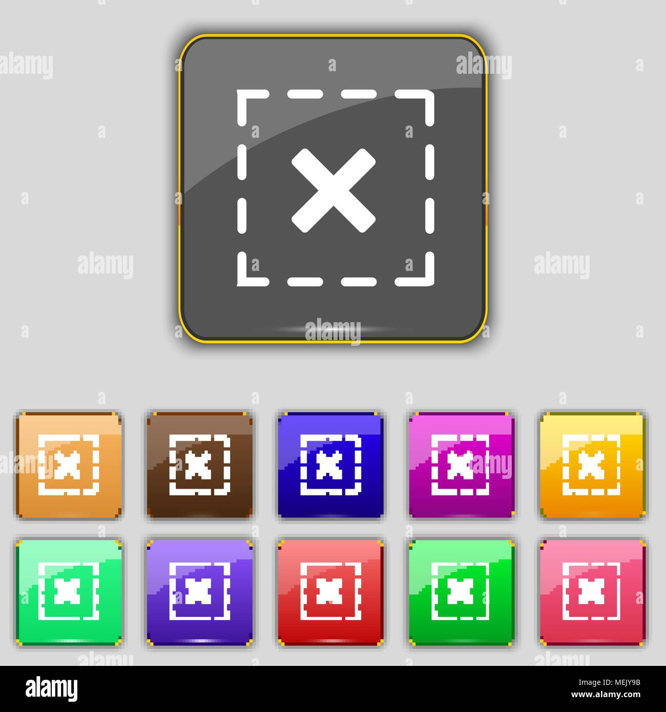 Cross in square icon sign. Set with eleven colored buttons for your ...