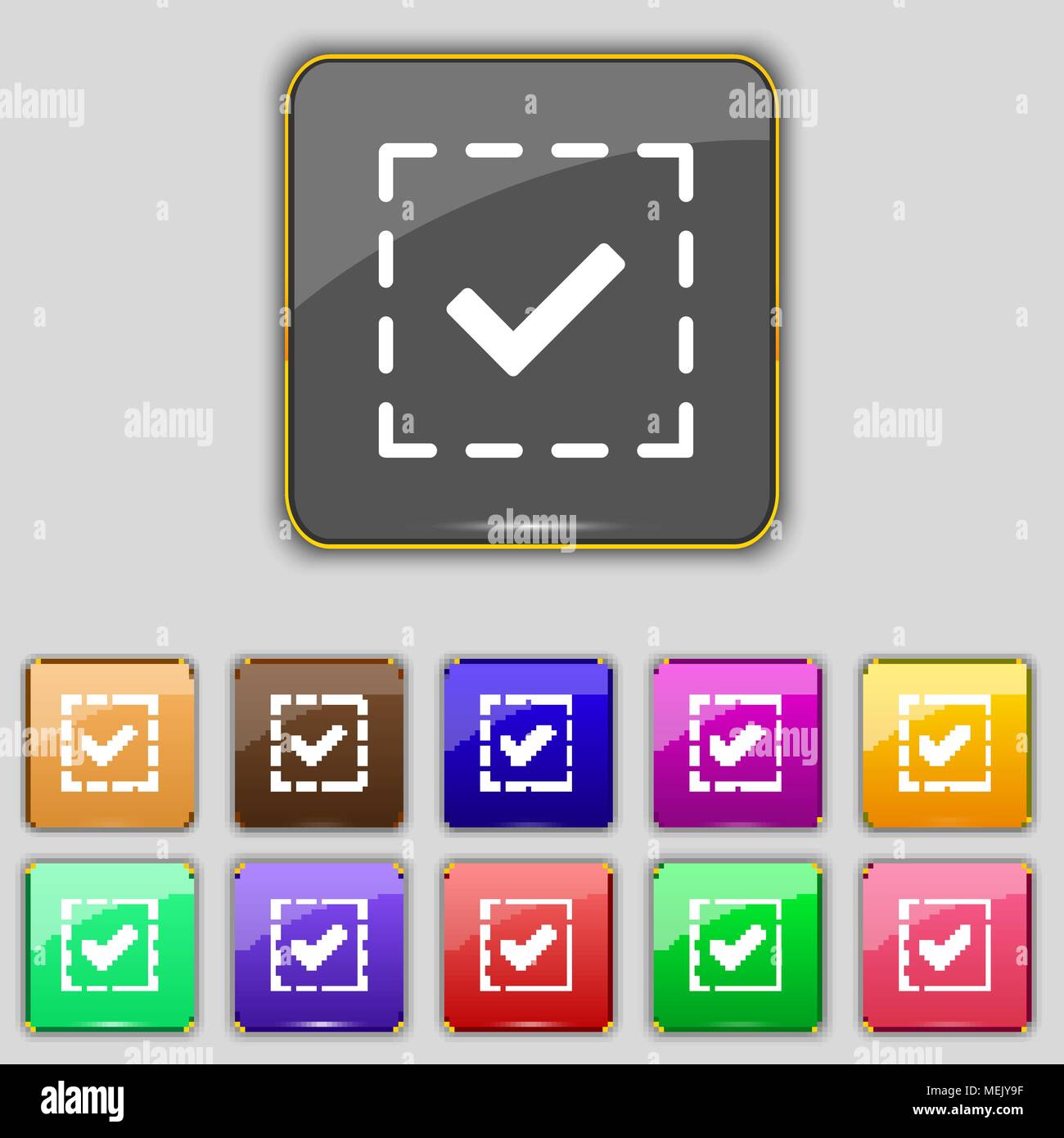 Check mark, tik icon sign. Set with eleven colored buttons for your ...