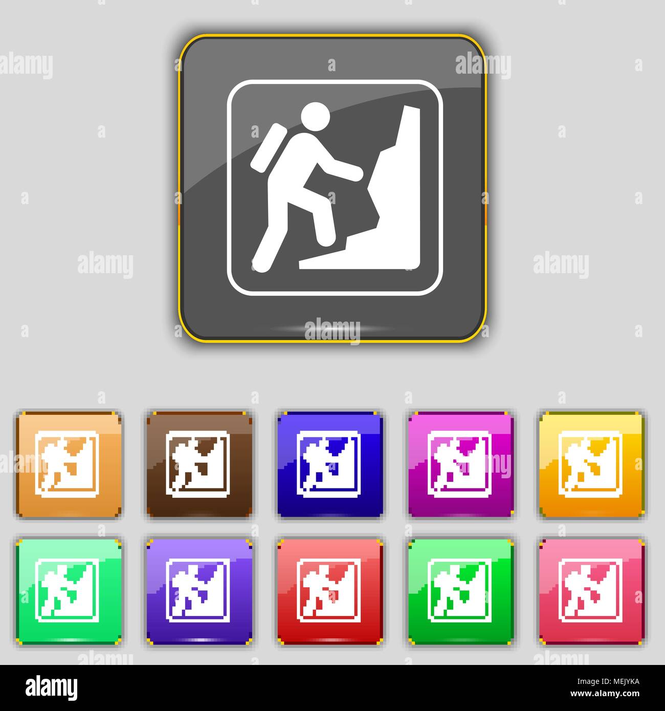 rock climbing icon sign. Set with eleven colored buttons for your site ...