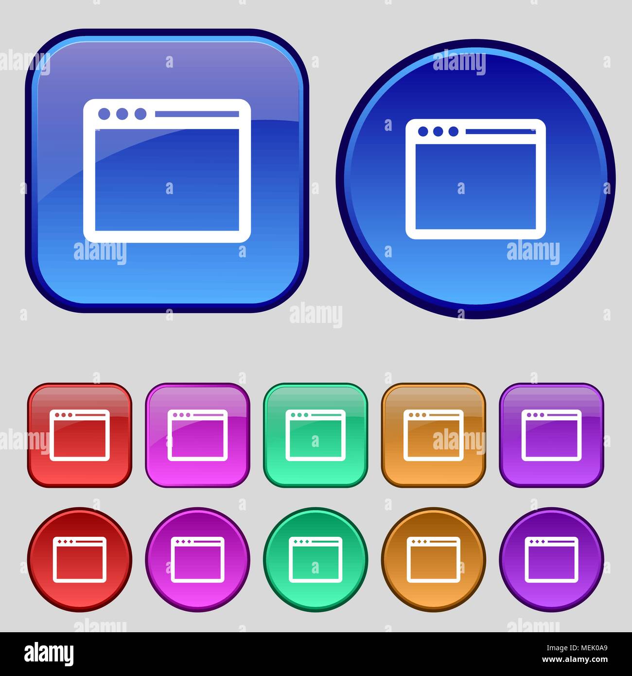 Simple Browser window icon sign. A set of twelve vintage buttons for